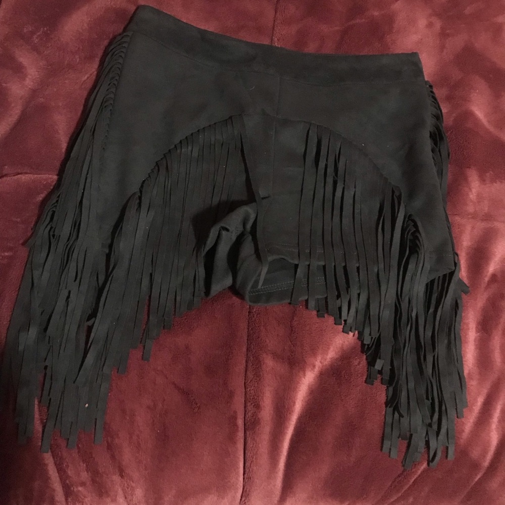 High waist  black suede fringe shorts!